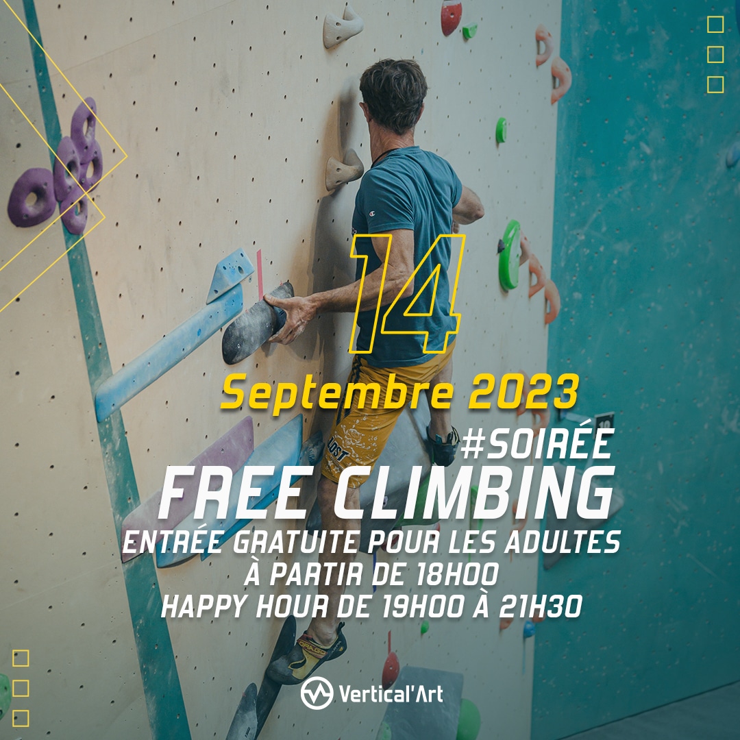 Soirée Free Climbing & Happy Hour à Vertical'Art Orléans jeudi 14 septembre