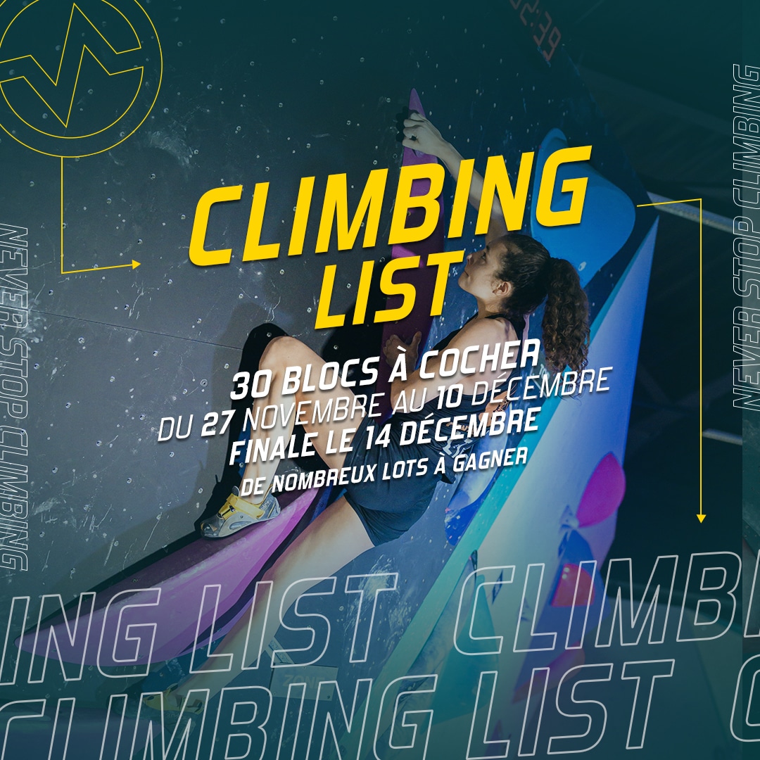 Climbing List de 30 blocs à Vertical'Art Orléans du 27 novembre au 10 décembre