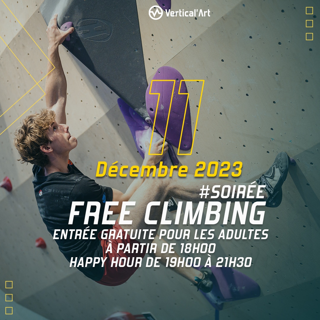 Free Climbing à Vertical'Art Orléans lundi 11 décembre, escalade gratuite pour les adultes