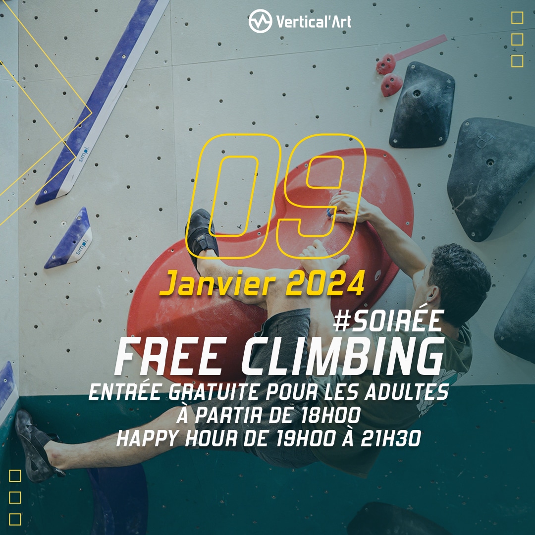 Free Climbing à Vertical'Art Orléans mardi 9 janvier, escalade gratuite pour les adultes