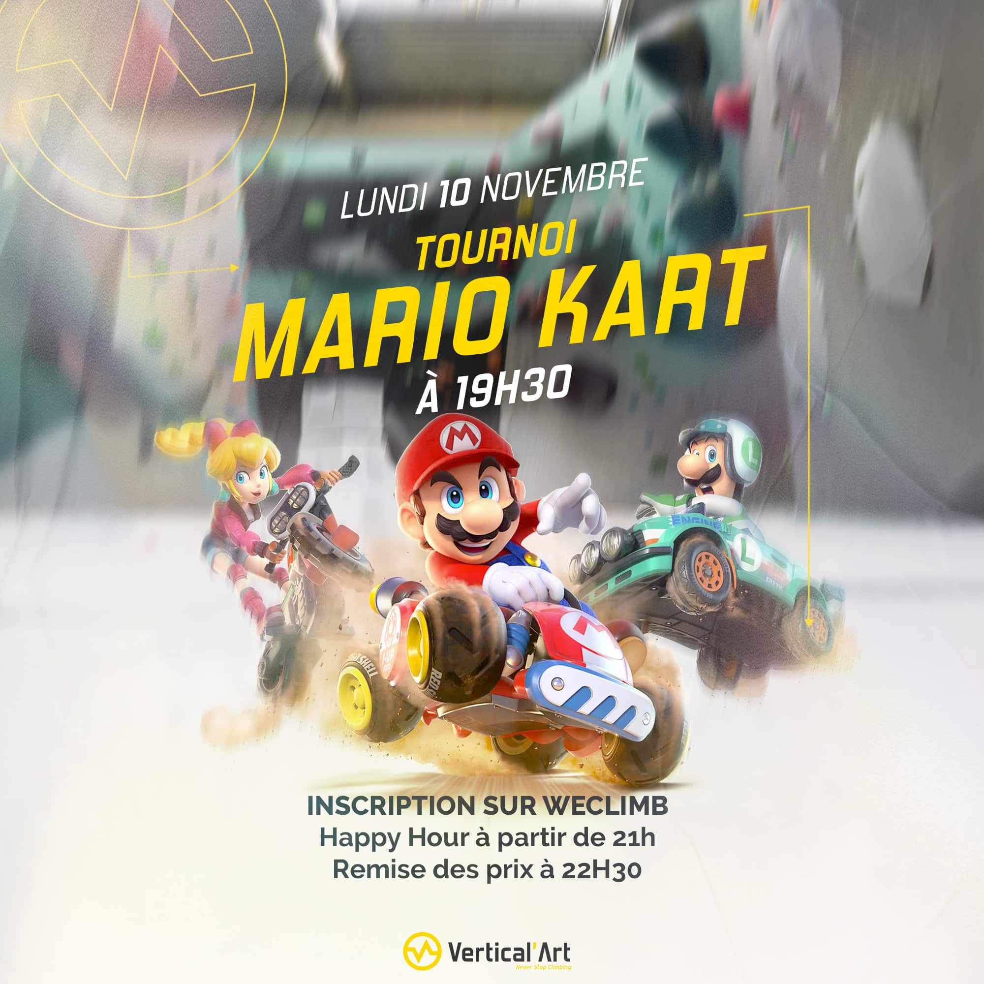 Tournoi Mario Kart à Vertical'Art Orléans le lundi 10 novembre à 19h30